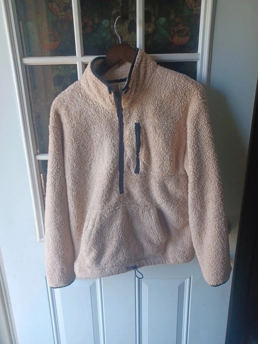 PINK Victoria's Secret Beige Sherpa Quarter-Zip Pullover